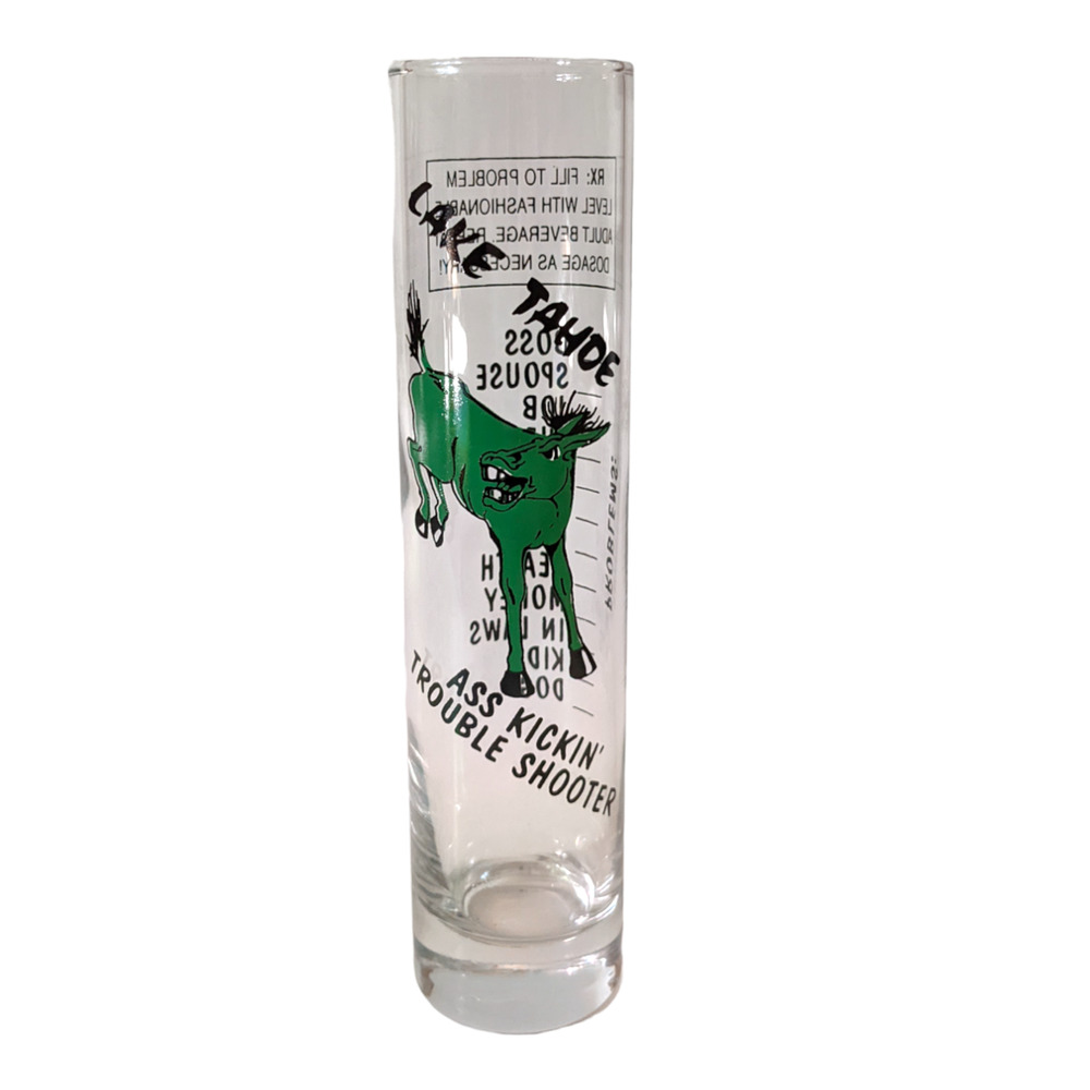 Vintage Lake Tahoe Funny Souvenir‎ Shot Glass "Ass Kickin' Trouble Shooter" Mule